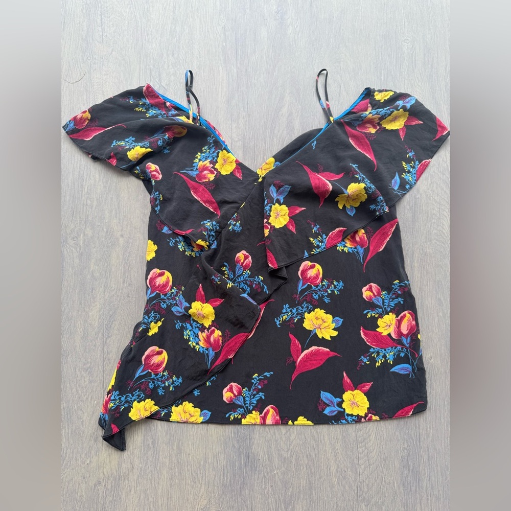 Diane Von Furstenberg Black Floral Blouse